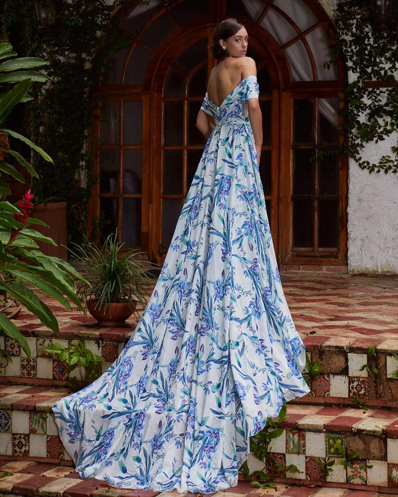Lp2309 colorful blue wedding dress with slit and pockets3